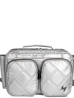 LUG Metallic Silver RIDER Quilted Crossbody Dual Front Pockets Organizer NWOT
